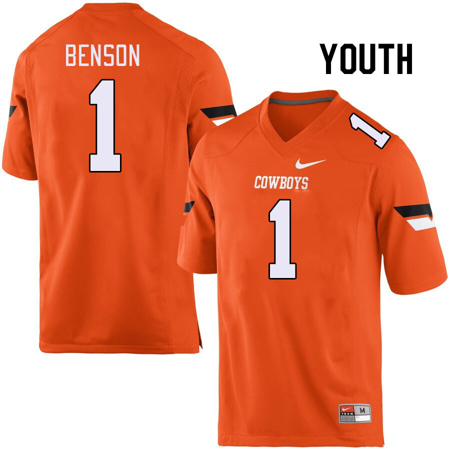 Youth #1 Xavier Benson Oklahoma State Cowboys College Football Jerseys Stitched-Orange - Click Image to Close
